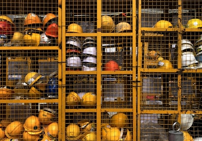 Safety helmets in storage